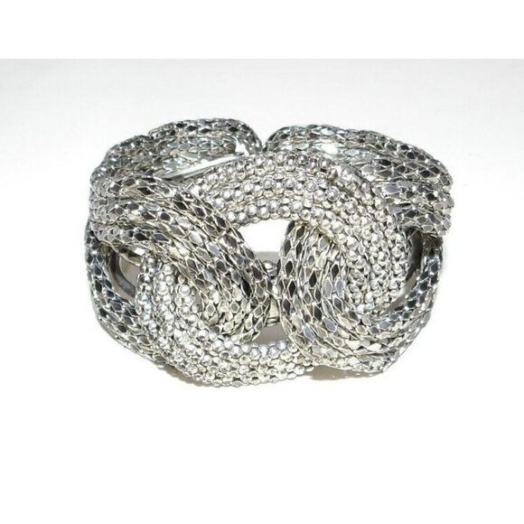 Vintage silver tone adjustable cuff style bracelet approx 2" tall at front - Picture 1 of 3